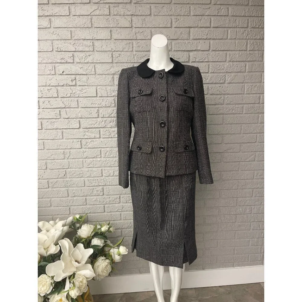 Le Suit Petite Women Gray Professional 2 Pcs Skirt Suit Set Size 6P